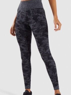 Gymshark Camo Seamless Leggings High Waisted Ruched Bum Grey Black Womens Small